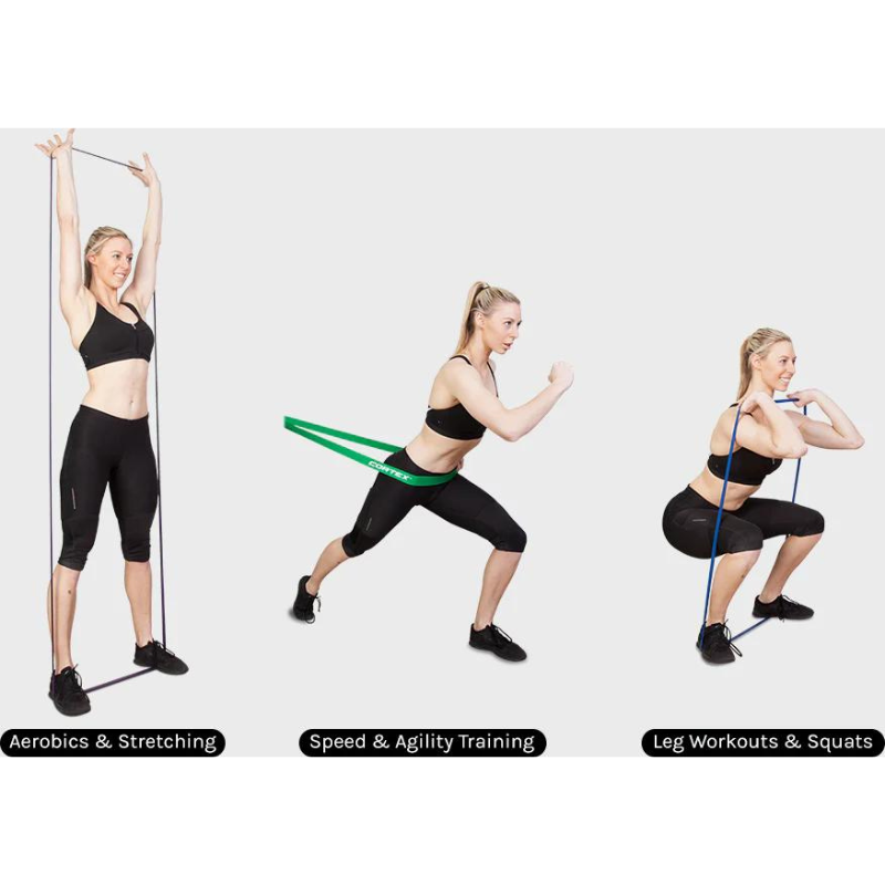 Woman exercising in different variations with the Cortex Resistance Band Loop