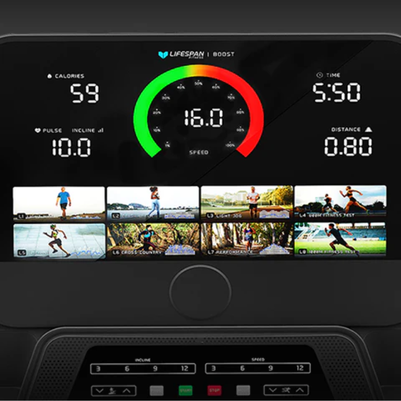 Close-up of the display screen on Lifespan Fitness Boost Treadmill