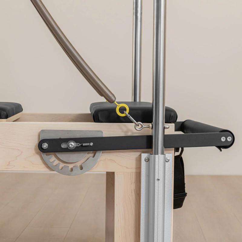 Close-up of the footbar on the Lifespan Fitness Contour Cadillac Reformer