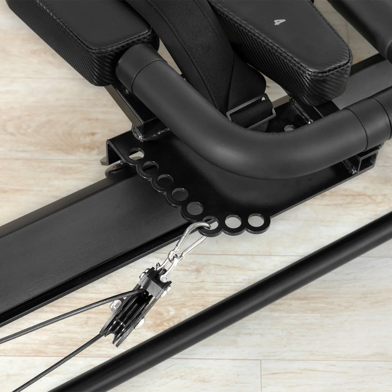 Close-up of the cable attachment on the Lifespan Fitness Contour Mega Reformer