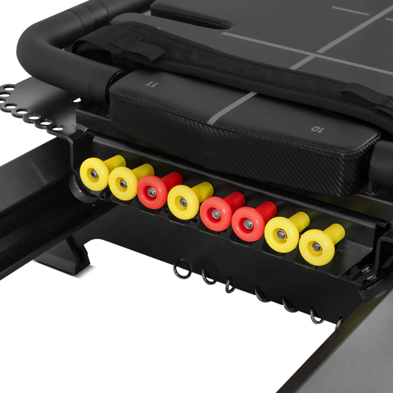 Close-up of springs on the Lifespan Fitness Contour Mega High-Intensity Reformer