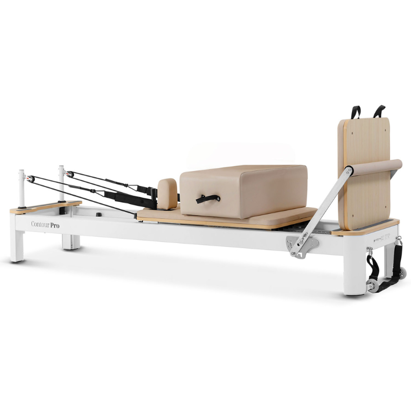 Lifespan Fitness Contour Pro Aluminium Pilates Reformer Machine in Beige colour with the jump board on
