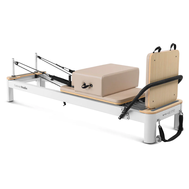 Lifespan Fitness Contour Studio Commercial Pilates Reformer Machine in Beige colour with the jump board on