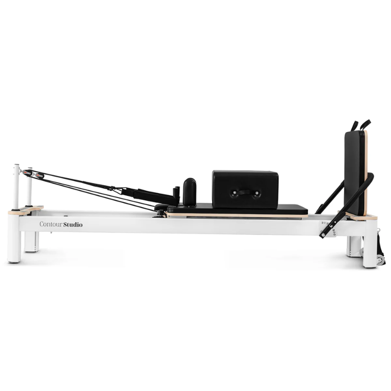 Side view of the Lifespan Fitness Contour Studio Commercial Pilates Reformer Machine in Black colour