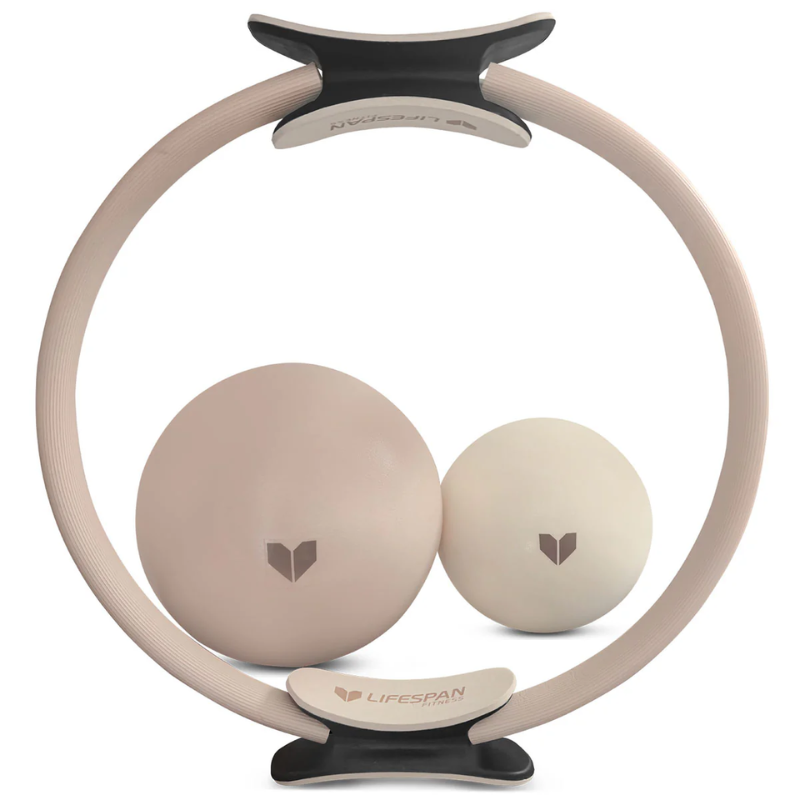 Side view of the Lifespan Fitness Pilates Ring and Balls Pack in Seashell