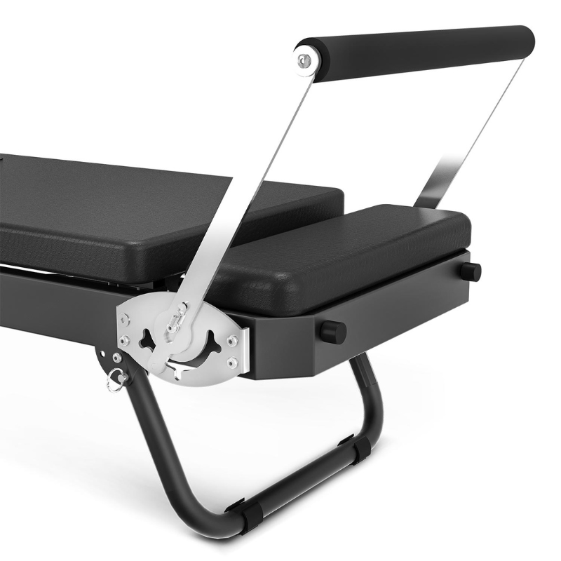 Close-up of the footbar and standing platform on the LSG GPR100 Foldable Reformer Pilates Machine