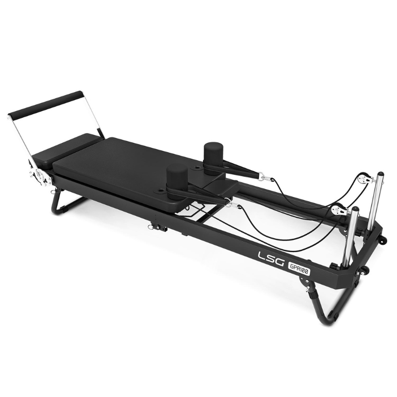 Top back side angled view of the LSG GPR100 Folding Pilates Reformer