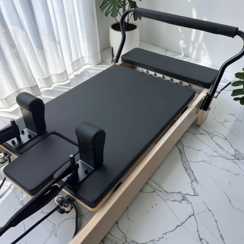 Angled top view of carriage on Milaron Maple V3 Studio Pilates Reformer