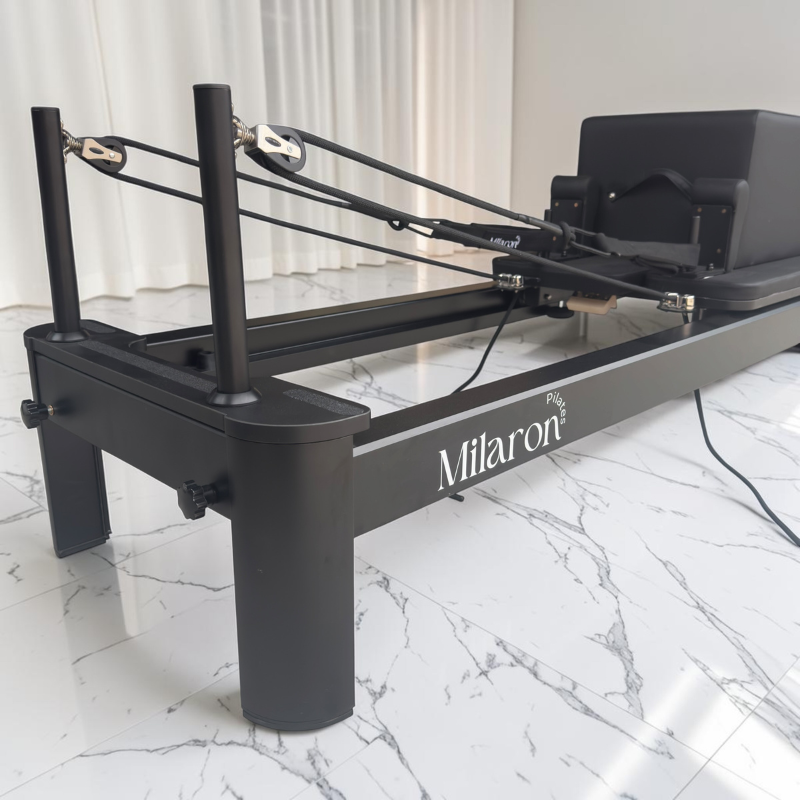 Back view of the Milaron Pearl V3 Pilates Reformer Machine in Noir