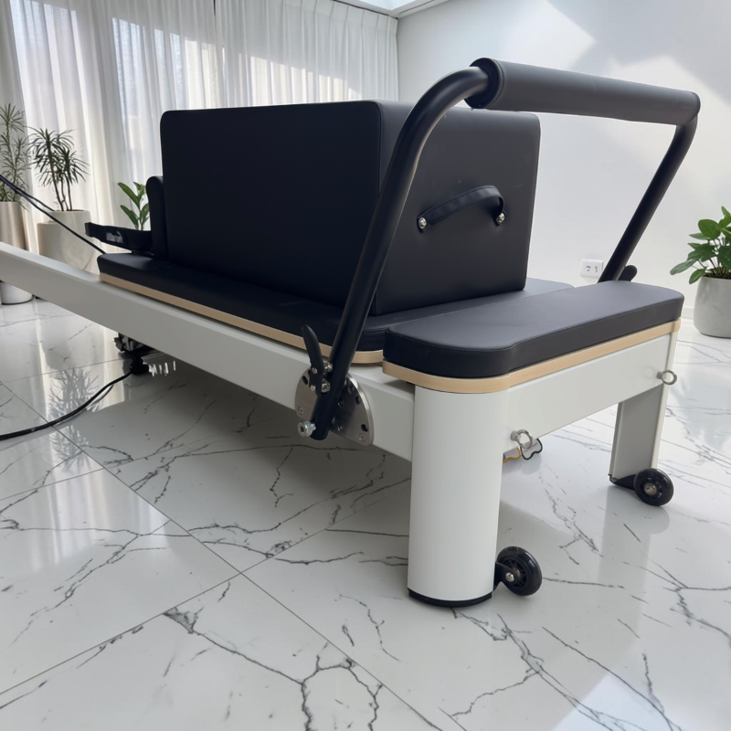 Front of the Milaron Pearl V3 Studio Reformer Pilates Machine in Original without jumpboard