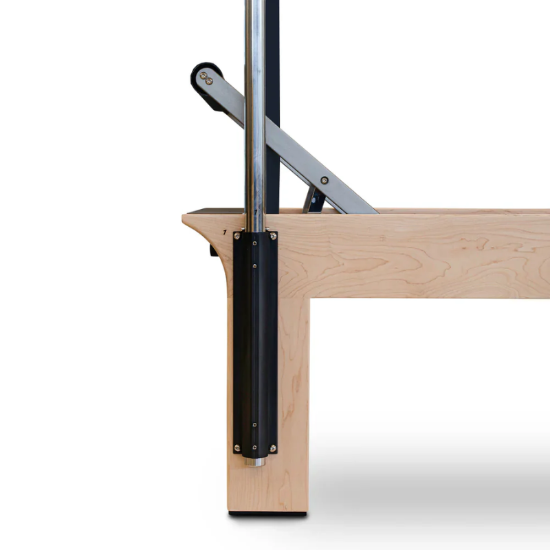 Side view of the footbar on Reeplex Cadillac Pilates Reformer with Full Trapeze V2