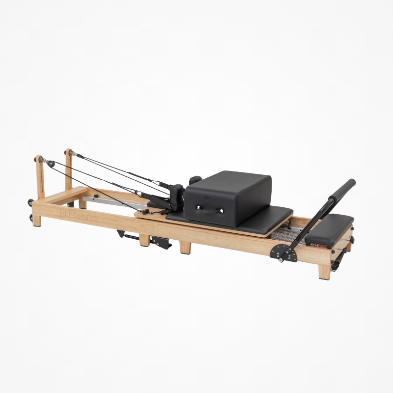 Front right angled view of the Reformys Cloud Foldable Reformer in Black