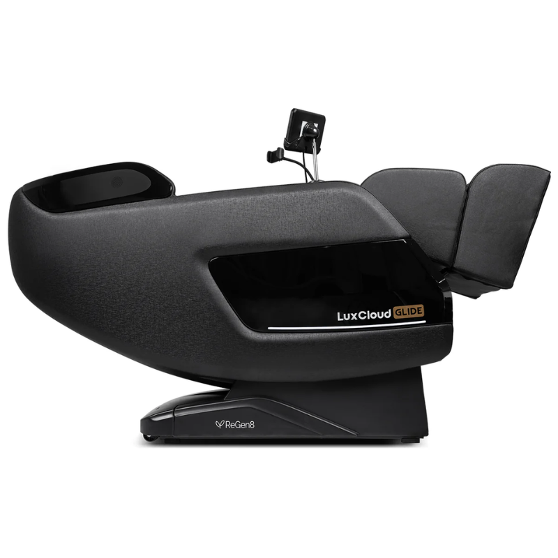 Side of the ReGen8 LuxCloud Glide Zero Gravity Heated Massage Chair in an inclined position