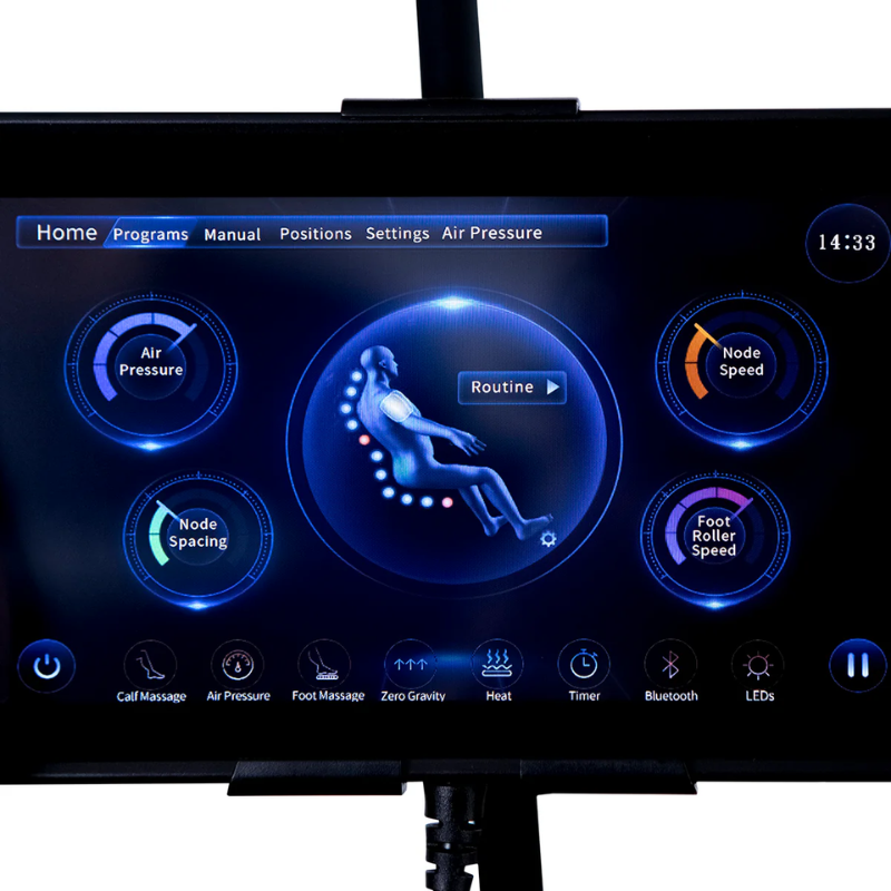Close-up of the control panel screen on the Regen8 LuxCloud Premiere Premium Electric Massage Chair