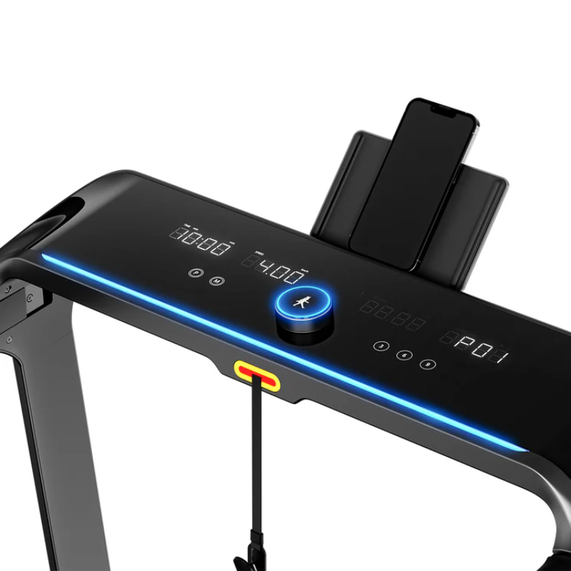 Close-up of the control panel and phone holder on WalkingPad X218 Double Fold Treadmill