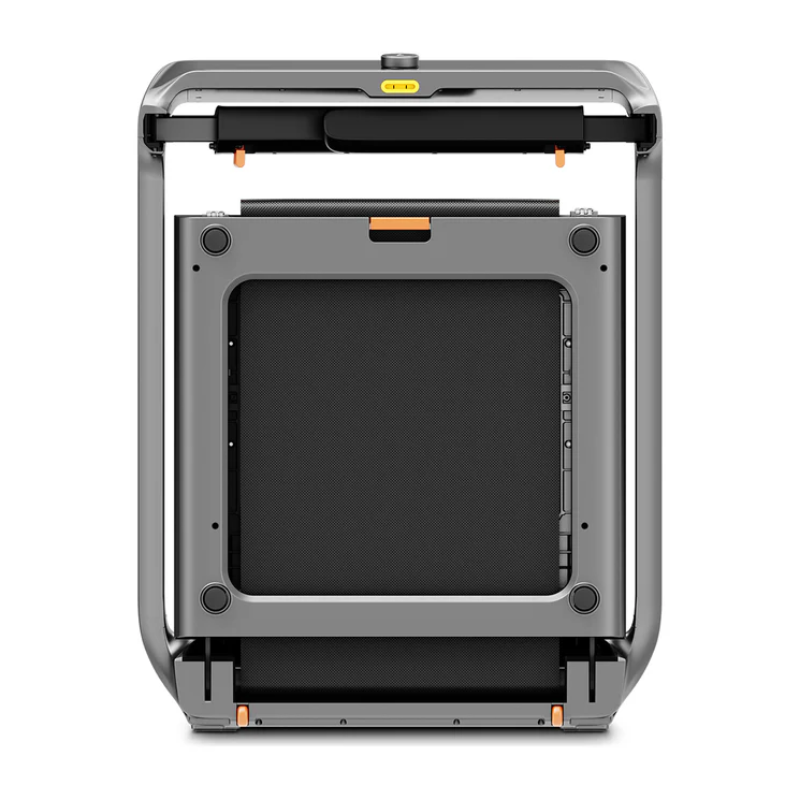 Back view of the WalkingPad X218 Double-Fold Treadmill in a folded upright position