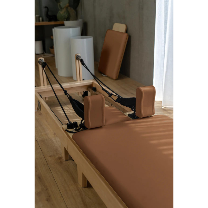 Core Collab Foldable Eco Pilates Reformer - Customised by You in Tan - Close-up View