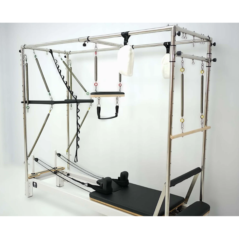 Front side angled view of the Core Collab Queen Cadillac Reformer with full trapeze frame