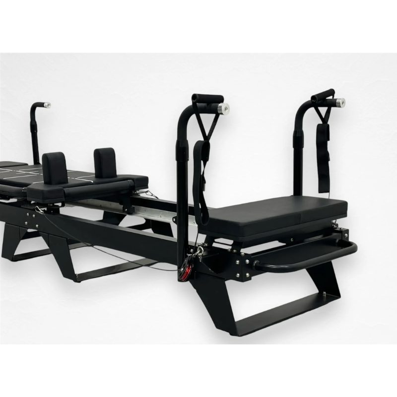 Close-up of the front of the Core Collab Sculptformer Pilates Reformer