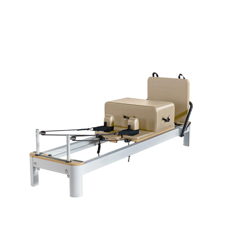 Core Collab The Queen Pilates Reformer - Customised by You in White Frame and Beige Upholstery Full View