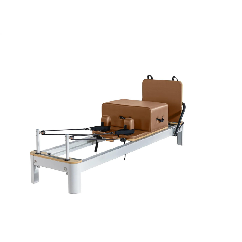 Core Collab The Queen Pilates Reformer - Customised by You in White Frame and Tan Upholstery Full View