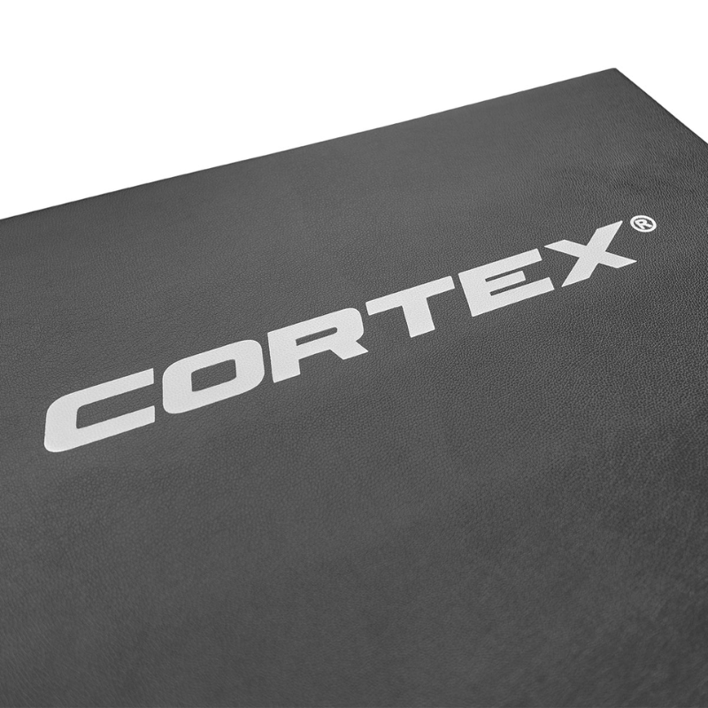 Close-up of the 'Cortex' logo on the Cortex Foldable Gym Mat