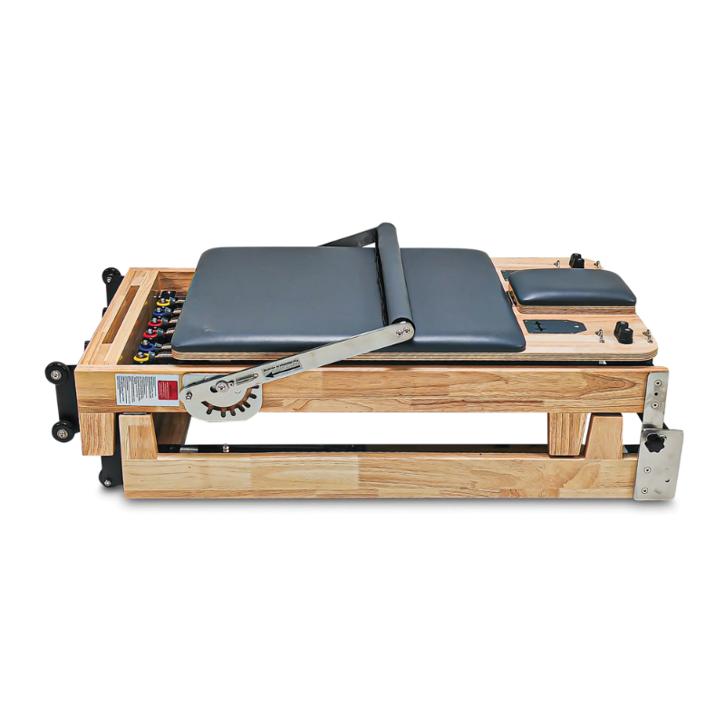 Impact Fitness Foldable Pilates Reformer Machine in Dark Grey colour and folded down