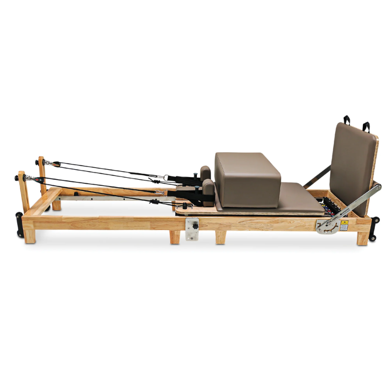 Side view of the Impact Fitness Folding Pilates Reformer