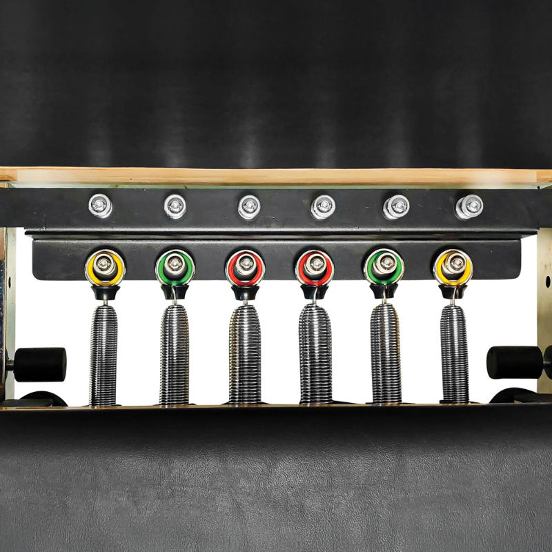 Close-up of six springs on the Impact Fitness Foldable Pilates Reformer