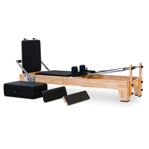 Main shot of Impact Fitness Oak Wood Pilates Reformer Machine