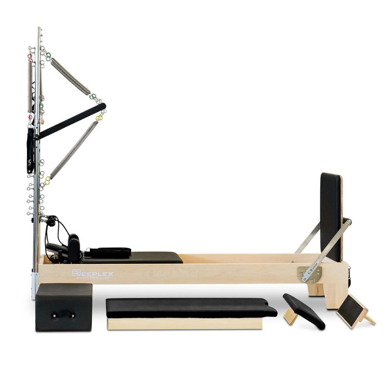 Impact Fitness Pilates Reformer Pro Maple Wood with Half Trapeze Tower Front Shot