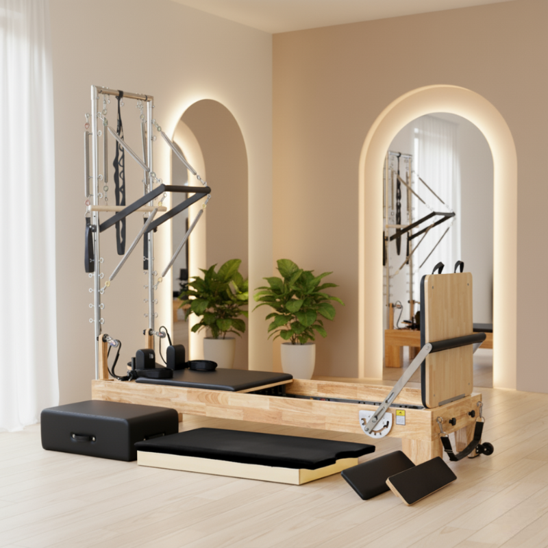 Impact Fitness Pilates Reformer with Half Trapeze Tower in a Pilates studio