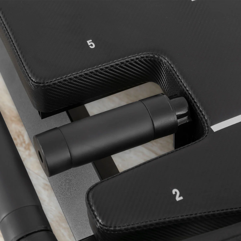 Close-up of carriage handle on Lifespan Fitness Contour Mega Reformer