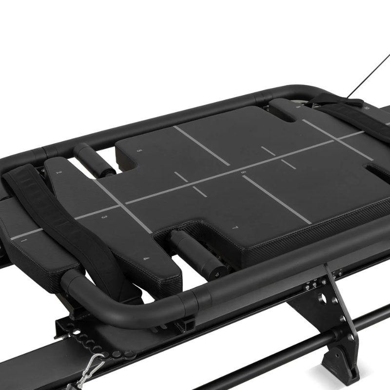 Side top view of the carriage on Lifespan Fitness Contour Lagree-Inspired Reformer