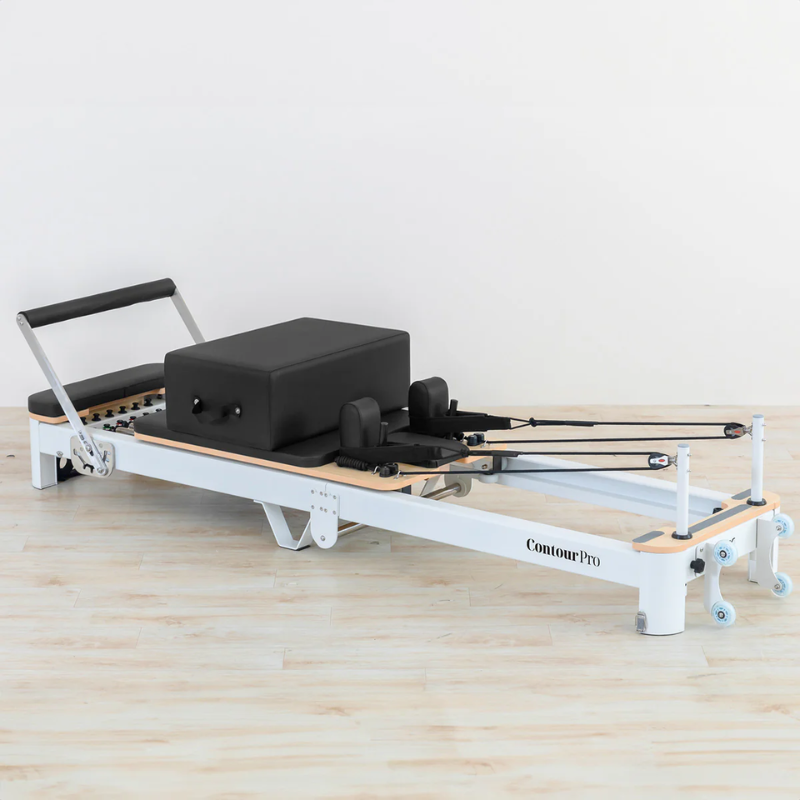 Lifespan Fitness Contour Pro Aluminium Folded Pilates Reformer Machine in Black inside a studio