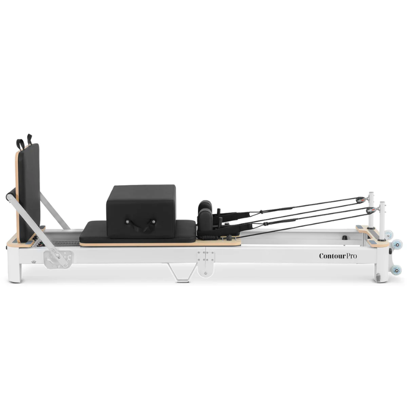 Side view of the Lifespan Fitness Contour Pro Aluminium Folded Pilates Reformer Machine in Black