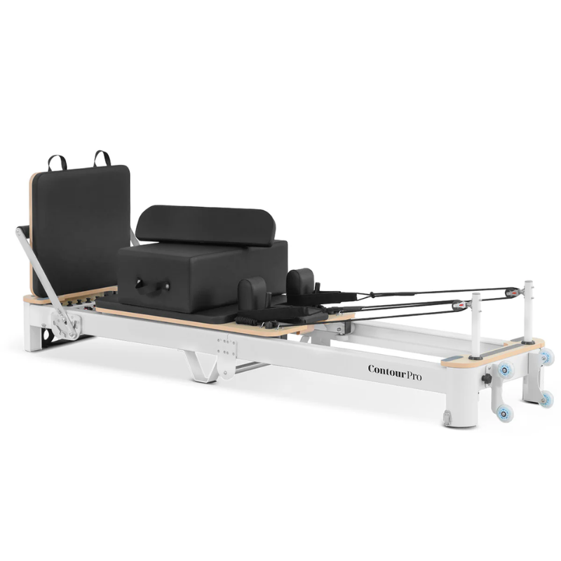 Lifespan Fitness Contour Pro Aluminium Folding Pilates Reformer Machine in Black with all included accessories