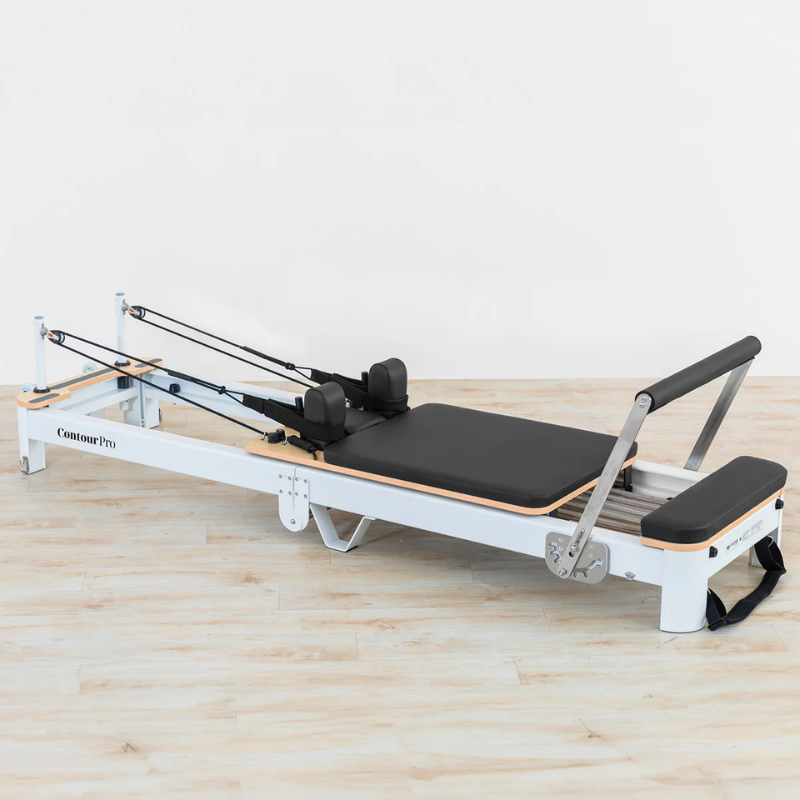 Right side of the Lifespan Fitness Contour Pro Aluminium Folding Reformer Pilates Machine in Black