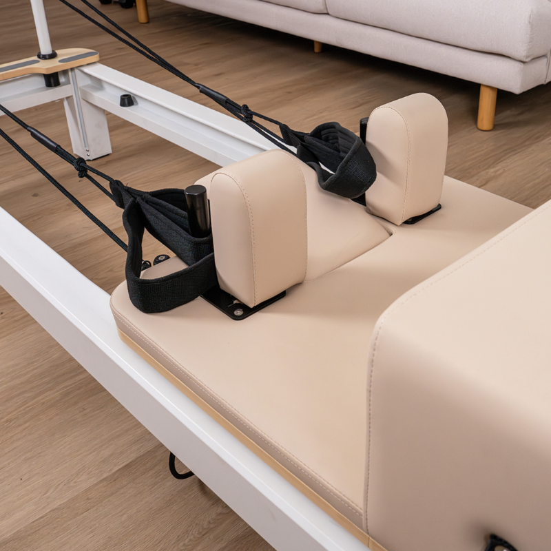 Close-up of the carriage on Lifespan Fitness Contour Pro Aluminium Pilates Reformer Machine