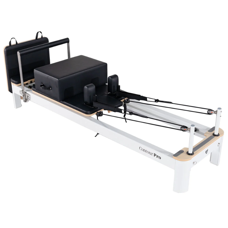 Back side angle of the Lifespan Fitness Contour Pro Aluminium Pilates Reformer Machine in Black