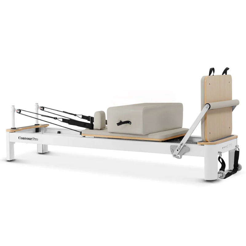 Left side view of the Lifespan Fitness Contour Pro Aluminium Pilates Reformer Machine in Hepburn colour