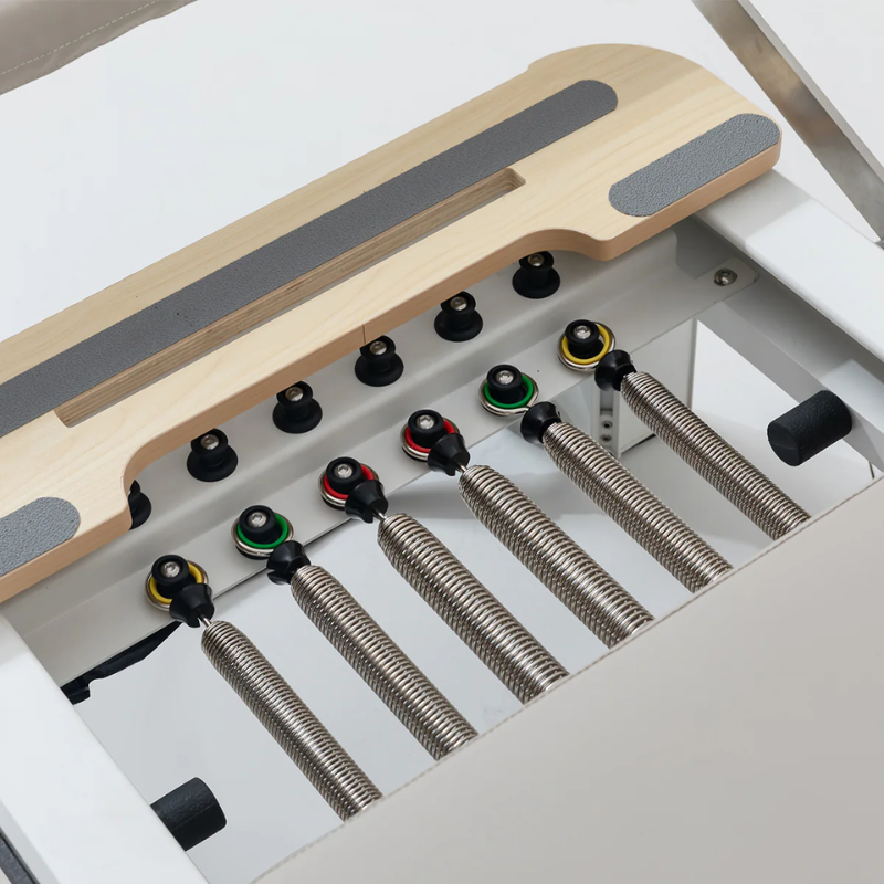Close-up of the 6 springs on Contour Pro Aluminium Pilates Reformer in Hepburn