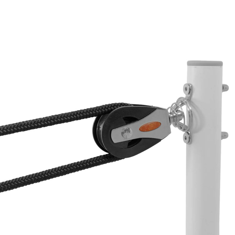 Close-up of the rope pulley on the Lifespan Fitness Contour Pro Aluminium Pilates Reformer Machine