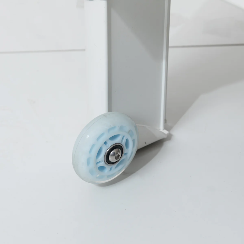 Close-up of the transport wheel on the Lifespan Fitness Contour Pro Aluminium Reformer Pilates Machine