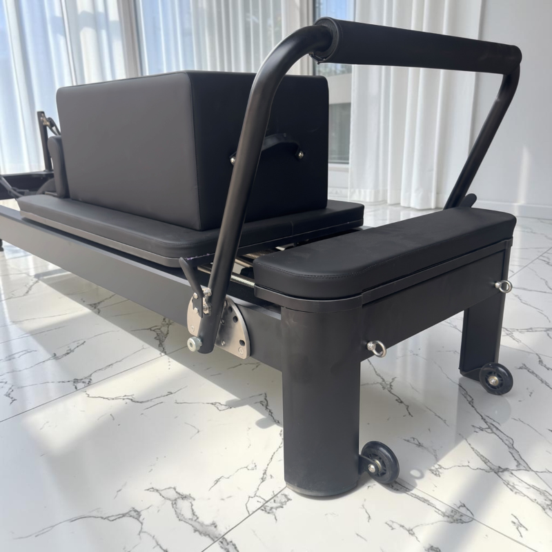 Front view of the Milaron Pearl V3 Reformer Pilates Machine in Noir