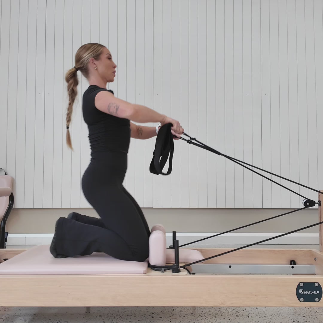 Pilates instructor Miranda showing some of her favourite Pilates exercises on the Reeplex Luna Beechwood Pilates Reformer Machine.