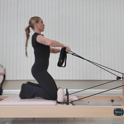 Pilates instructor Miranda showing some of her favourite Pilates exercises on the Reeplex Luna Beechwood Pilates Reformer Machine.