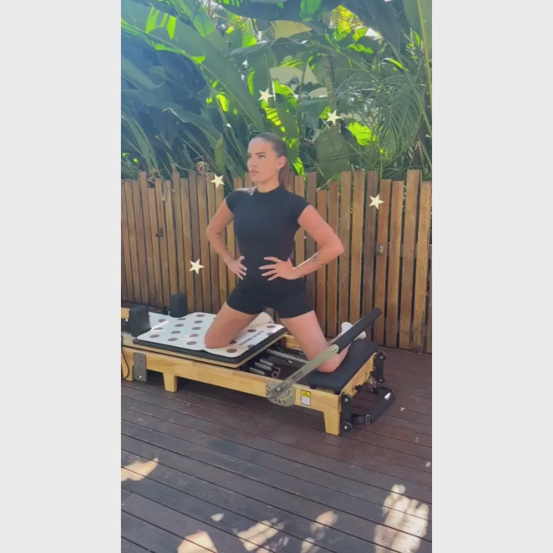 Video of woman exercising with Forme State Reformer Pilates Mat in Butter