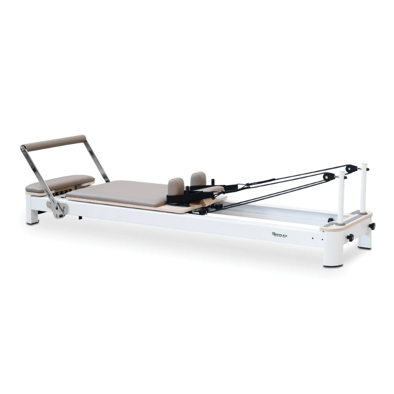 Side angle view of the Reeplex Aluminium Flex Series Pilates Reformer Machine without accessories