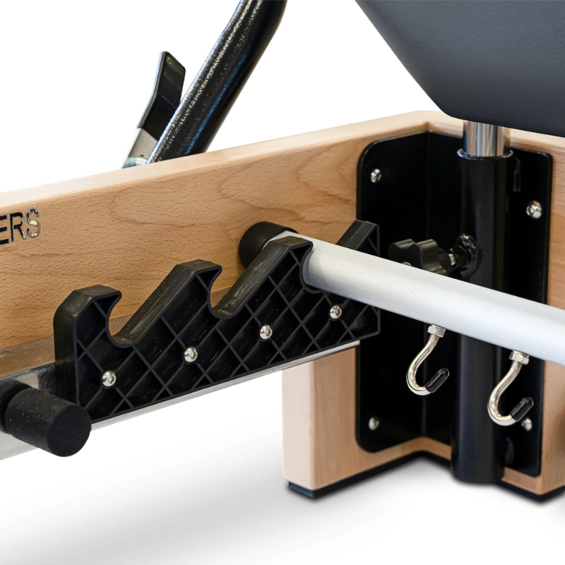 Close-up of the hook adjustor on the Reeplex Luna Beechwood Pilates Reformer